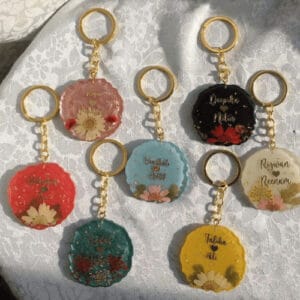 Personalized Floral Resin Name Keychain for Rose Day