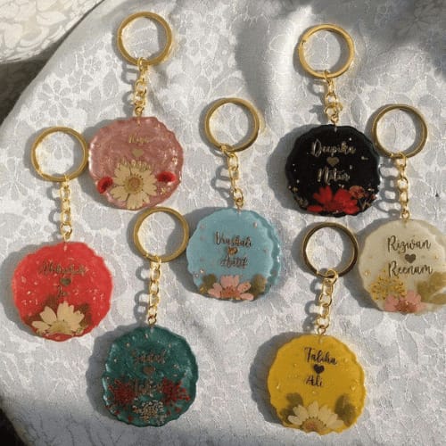 Personalized Floral Resin Name Keychain for Rose Day