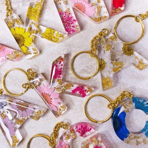 Personalized Alphabet Floral Resin Keychain – Rose Day Special