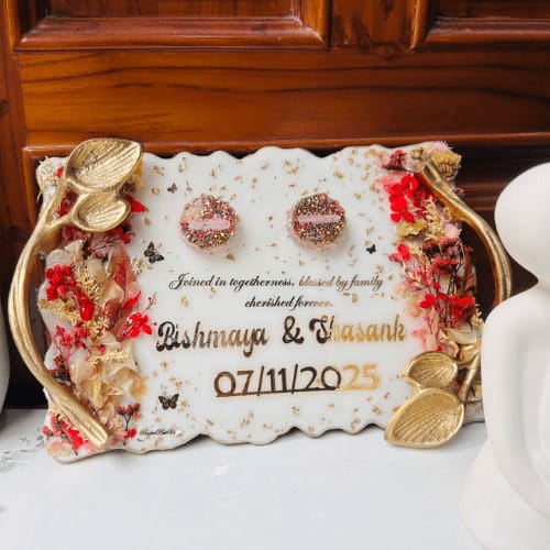 Golden Bloom Resin Ring Tray