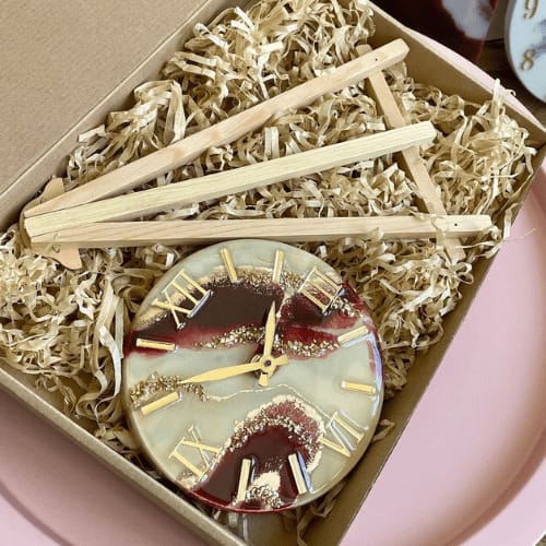 Marble Resin Table Clock with Wooden Stand