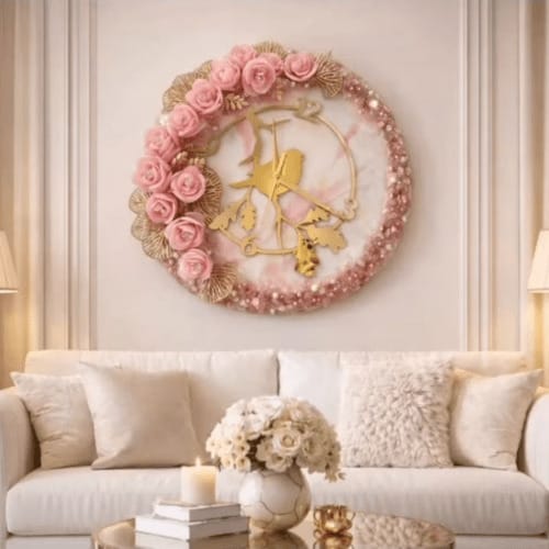 Blush Bloom Floral Resin Wall Clock