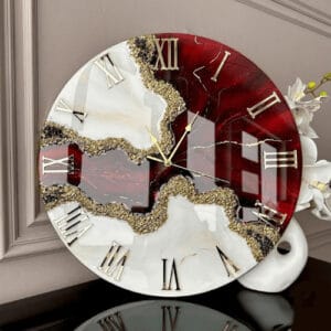 Red Marble Resin Wall Clock