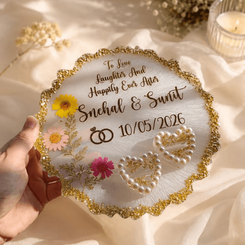 Personalized Floral Resin Engagement Ring Platter
